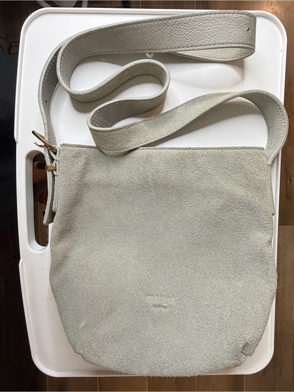 Margot Suede Crossbody Bag in Light Gray